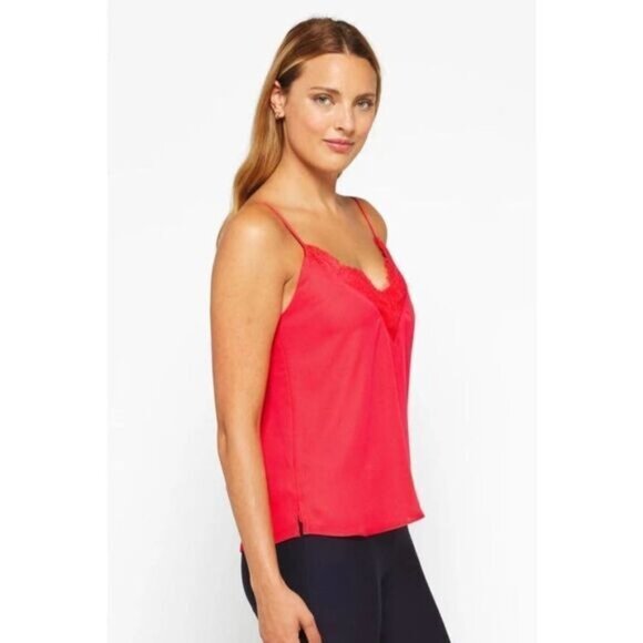 Socialite Lace Trim Red V-Neck Cami Tank Top XS - Picture 2 of 9